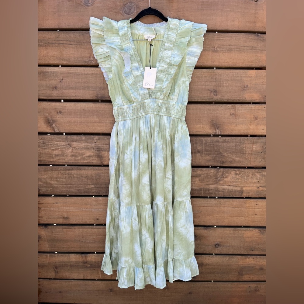 NWT Elan Sleeveless MIDI dress tie dye sage green color, sz Small